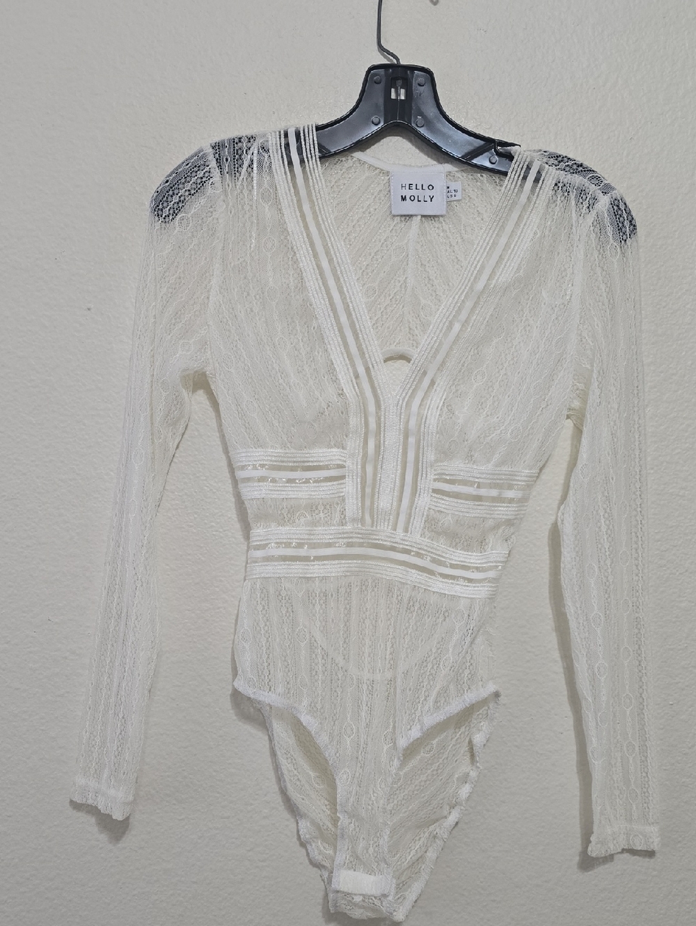 Hello Molly Cream Lace Bodysuit‎ with Delicate Sheer Panels M